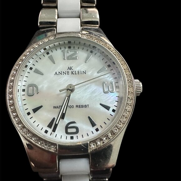 Anne Klein Metal & White Ceramic Swarovski Crystal Accented Watch - Picture 3 of 7
